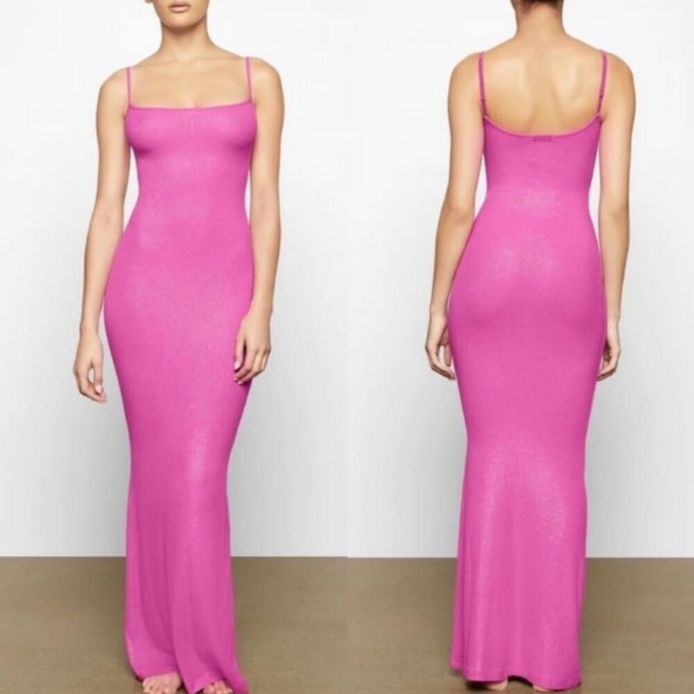 Skims Soft Lounge Maxi Dress In Hot Pink Shimmer Size Small